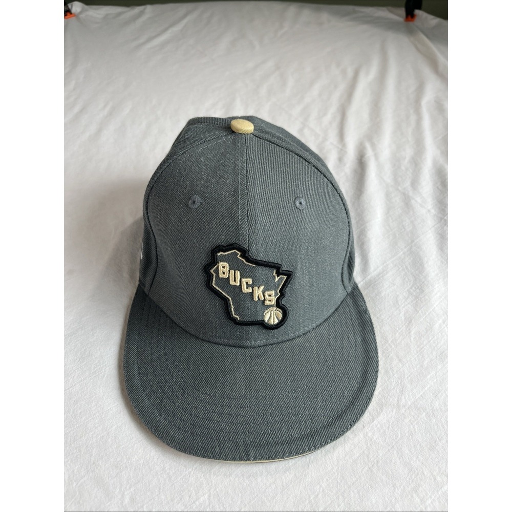 Milwaukee Bucks Adjustable Flat Brim Hat Grey BMO Logo NBA Cap Melonwear